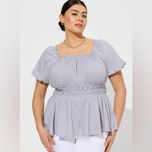 Torrid Linen Puff Sleeve Shirred Bodice Blouse, 0X